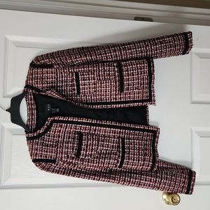 Red and Black Tweed Cropped Jacket by Mango